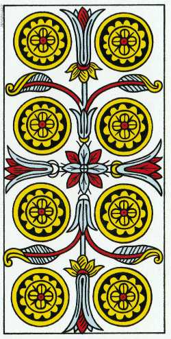 8 de oros del tarot de Marsella