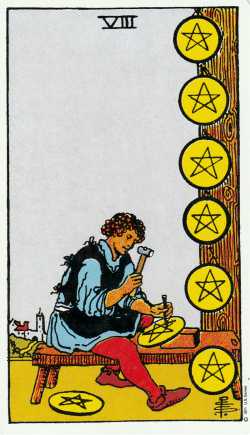 8 de pentáculos del tarot Rider-Waite