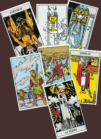 Ejemplo de tirada con el Tarot de Rider-Waite con la Torre, el Diablo y la Sacerdotisa.