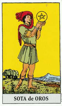 El paje de pentáculo del tarot de Rider-Waite