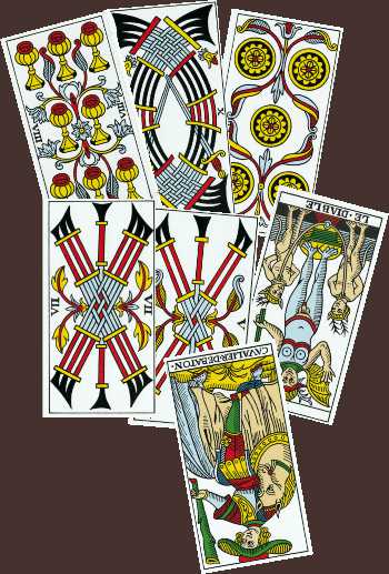 Tirada del Tarot de Marsella con el Diablo y el 10 de espadas