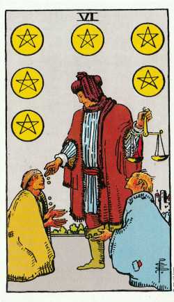6 de oros del tarot de Rider-Waite