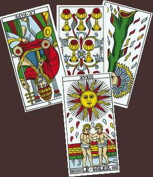 Tirada del tarot de Marsella para ilustrar una relación amorosa