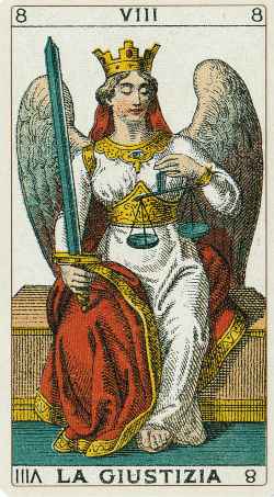 La Justicia alada del Antiguo Tarot Italiano