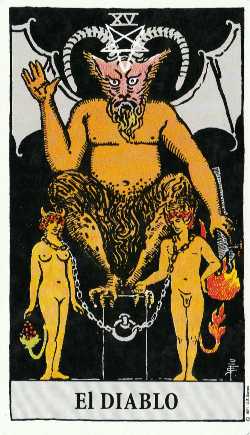 El arcano mayor XV del tarot de Rider-Waite